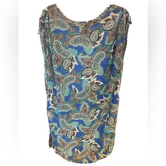 Rosa Faia Sz S Blue Green Paisley Semi-Sheer Shirred Shoulders Swim Cover-Up - Picture 3 of 11